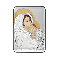 Серебряная икона Богородица с младенцем в прямоугольной  форме с эмалью 7х10см Роберто Ферруцци