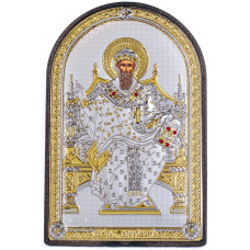 Срібна Ікона Святий Спіридон Триміфунтський 10х14см аркової форми на пластиковій основі