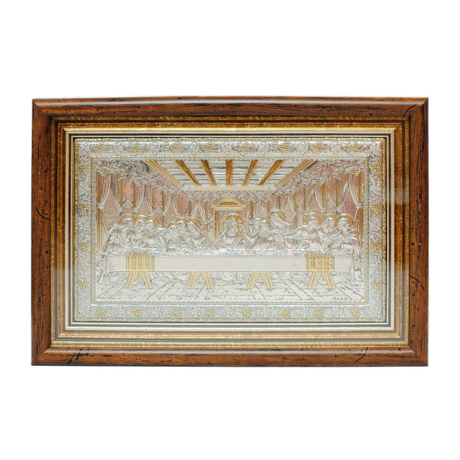 Ікона Таємна Вечеря 15,7x23,2см у срібному окладі 925 та позолоті у кіоті під склом