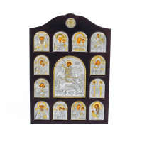 Серебряный Большой Иконостас со Святым Георгием 42х28м оклад 925 пробы с позолотой