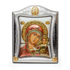 Срібна Ікона Казанська Божа Мати 15,5х19,5см у срібній рамці, прикрашена позолотою та емаллю