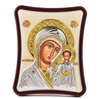 Срібна Ікона Казанська Богородиця 12х15см прикрашена сусальним золотом