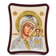 Срібна Ікона Казанська Богородиця 12х15см прикрашена сусальним золотом