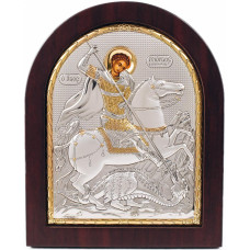 Икона Георгий Победоносец 19х15см в серебряном окладе 925 и позолоте