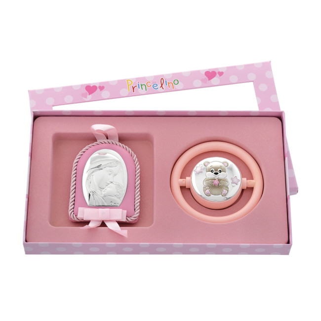 Подарунковий дитячий набір брязкальце та іконка на подушечці 18х24 см