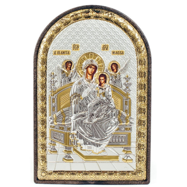 Серебряная Икона Всецарица Небесная 10х14см арочной формы на пластиковой основе