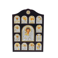 Серебряный Большой Иконостас с Ангелом Хранителем 42х28м оклад 925 пробы с позолотой