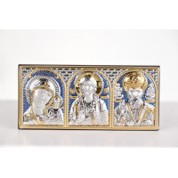 Триптих значок в машині на блакитному тлі Казанська, Ісус, Миколай 4,5x10 см