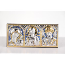 Триптих значок в машині на блакитному тлі Казанська, Ісус, Миколай 4,5x10 см