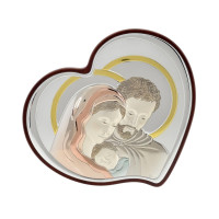 Серебряная икона Святая Семья 21,5х29,5см в форме сердца с эмалью