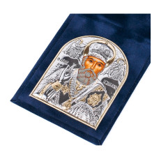 Ікона-складень Миколай Чудотворець 5,5х7см срібна в оксамитовій книжечці