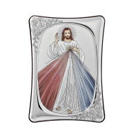 Серебряная Икона Спасителя Божье Милосердие с эмалью 7х10см