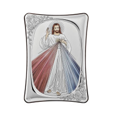 Срібна Ікона Спасителя Боже Милосердя з емаллю 7х10см