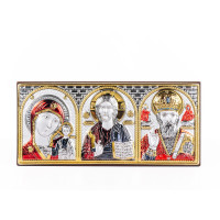 Иконки в салон авто триптих c разноцветной эмалью, иконостас в машину - автомобильная икона  3,5х7,5см