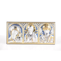 Автомобільні іконки Триптих в машину на синьому фоні Казанська, Ісус, Миколай 3,5x7,5 см