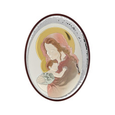 Срібна ікона Богородиця з немовлям в овальній формі з емаллю 16,5x22,5см