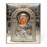 Серебряная Икона Владимирская Божья Матерь 9.3х8см прямоугольной формы без рамки