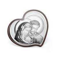 Срібна ікона Свята Сім'я 6х7,5см у формі серця