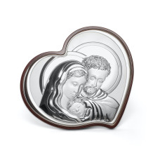 Срібна ікона Свята Сім'я 6х7,5см у формі серця