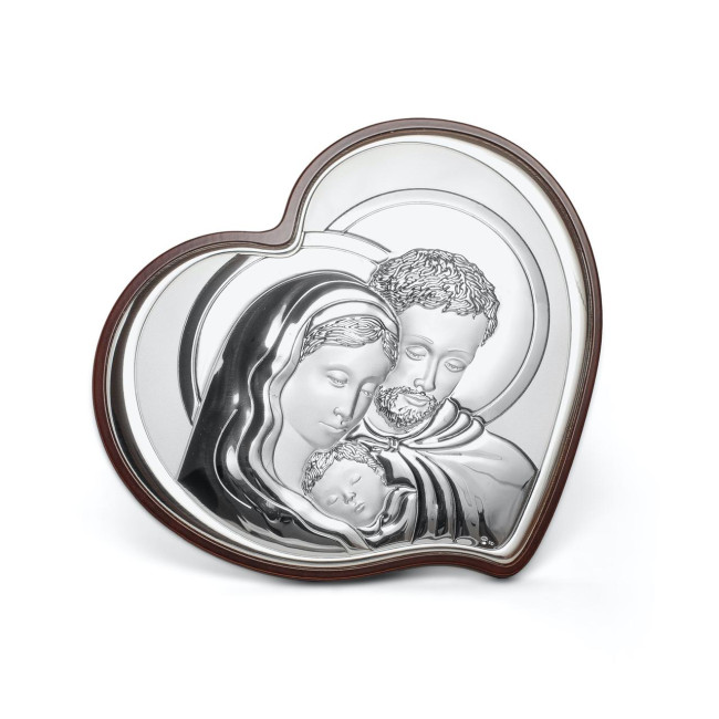 Срібна ікона Свята Сім'я 6х7,5см у формі серця
