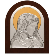 Срібна ікона Богородиця з немовлям із позолотою аркової форми 21,9х19,6см