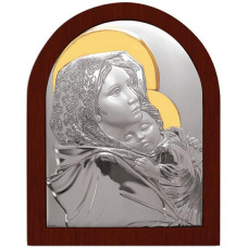Срібна ікона Богородиця з Немовлям із позолотою аркової форми 21,9х19,7см Роберто Ферруцці