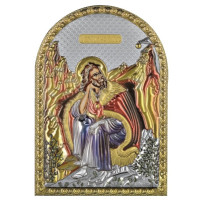 Икона Святого Ильи 5х7см серебряная покрыта разноцветной эмалью