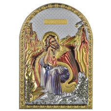 Ікона Святий Ілля 5х7см срібна вкрита різнобарвною емалью