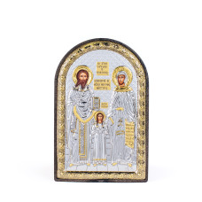 Ікона Св. Рафаіл, Миколай і Ірина 4,2х5,8см срібна  на пластику арковоЇ форми