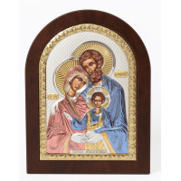 Икона Святое Семейство 15x21см в разноцветной эмали арочной формы на дереве