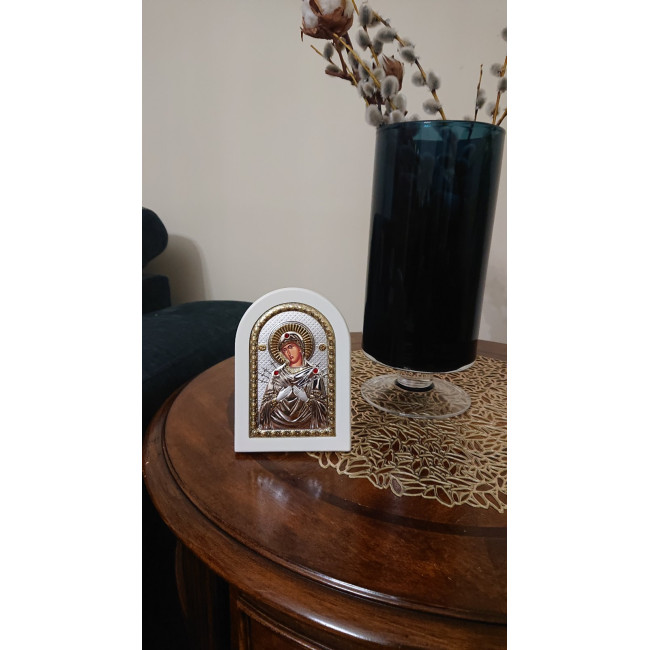 Ікона Божої Матері Семистрільної 10х14см на білому дереві