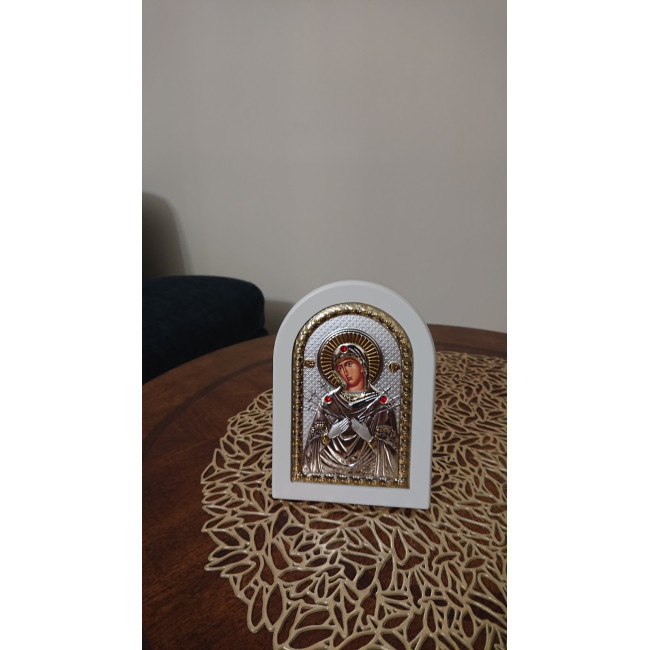 Ікона Божої Матері Семистрільної 10х14см на білому дереві