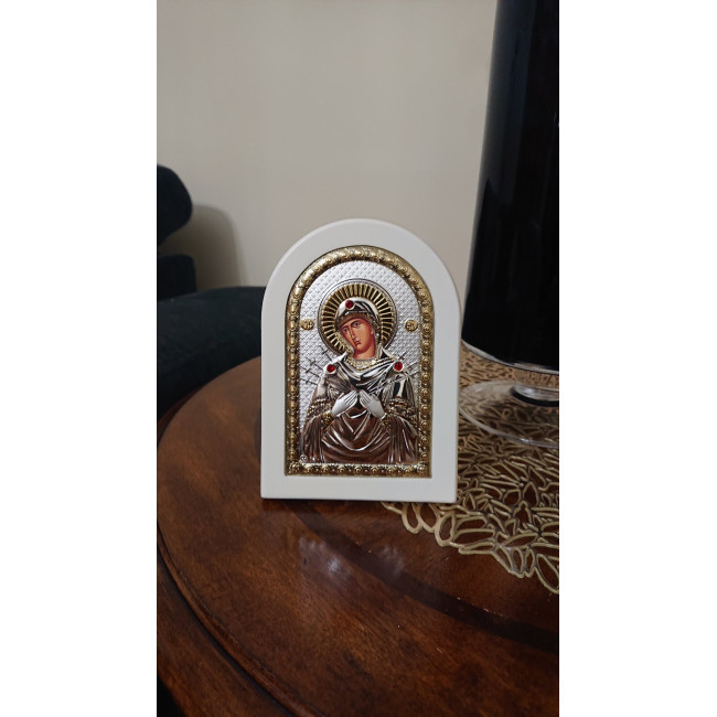 Ікона Божої Матері Семистрільної 10х14см на білому дереві