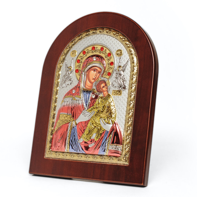 Срібна Страсна (Невтомної помочі) ікона Божої Матері 15х21см з емаллю