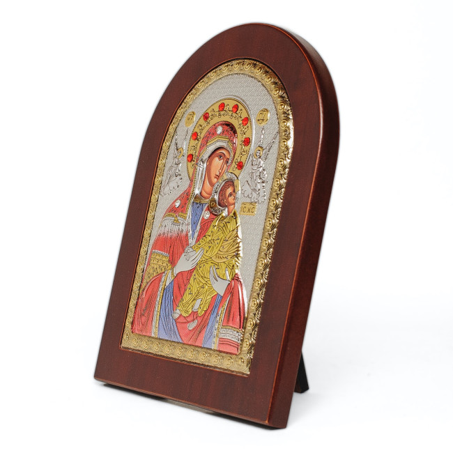 Срібна Страсна (Невтомної помочі) ікона Божої Матері 15х21см з емаллю