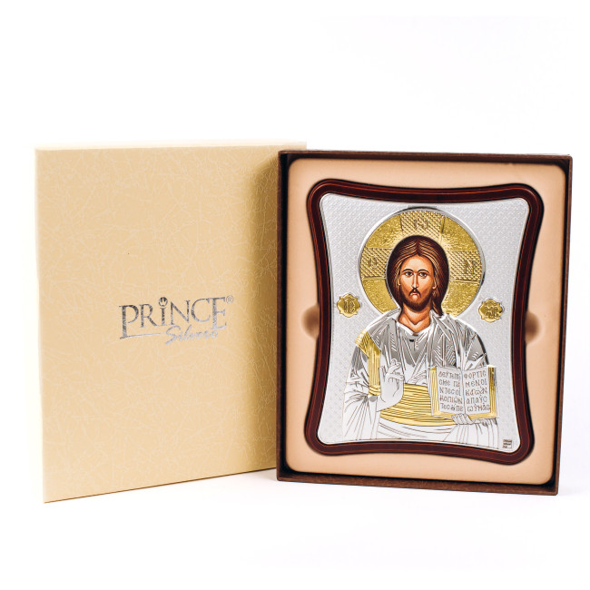Срібна ікона Спаситель Ісус 12х15см на довгастому кіоті