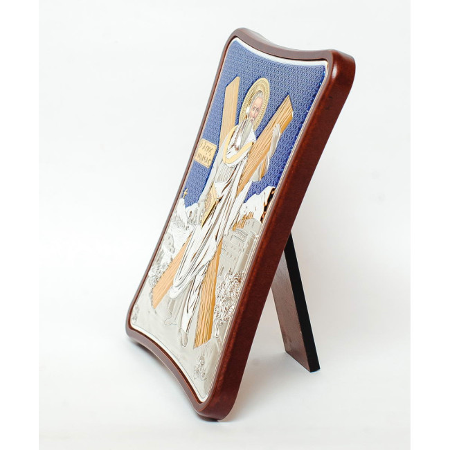 Ікона Андрія Первозванного 12x15см на синьому фоні в дерев'яному витягнутому кіоті 