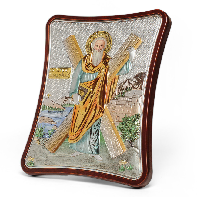 Срібна Ікона Святого Андрія Первозваного на 15х20см продовгуватому кіоті