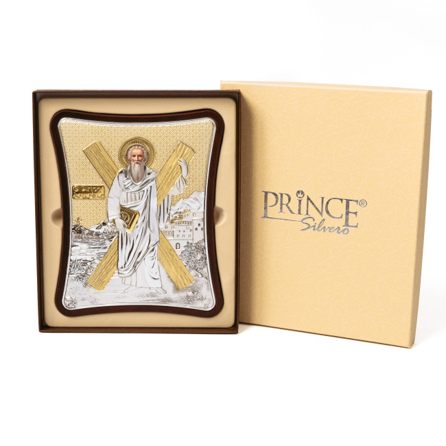 Ікона Андрія Первозванного 12x15см на дерев'яному витягнутому кіоті з позолотою