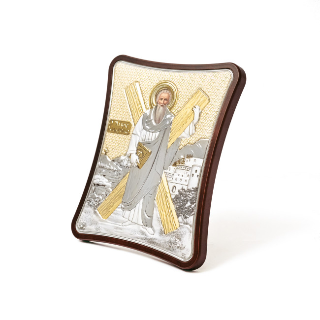 Ікона Андрія Первозванного 12x15см на дерев'яному витягнутому кіоті з позолотою