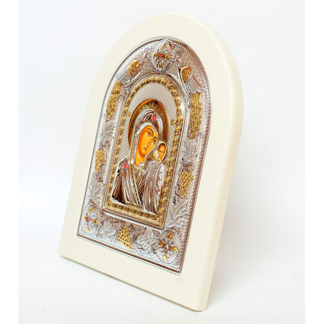 Казанська Ікона Божої Матері 18x22см аркової форми на білому дереві
