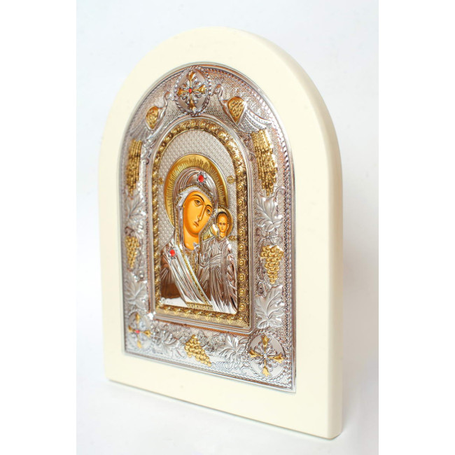 Казанська Ікона Божої Матері 18x22см аркової форми на білому дереві