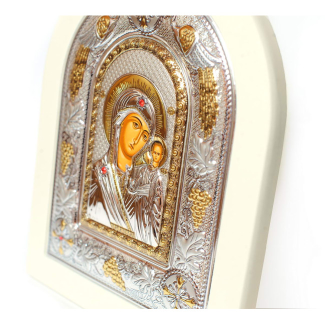 Казанська Ікона Божої Матері 18x22см аркової форми на білому дереві