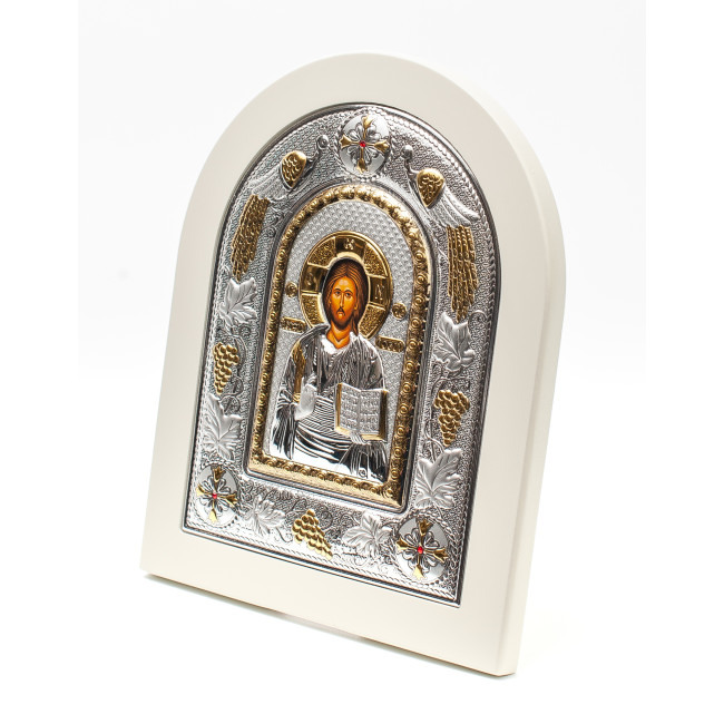 Икона Иисуса Христа 24x29см арочной формы на белом дереве