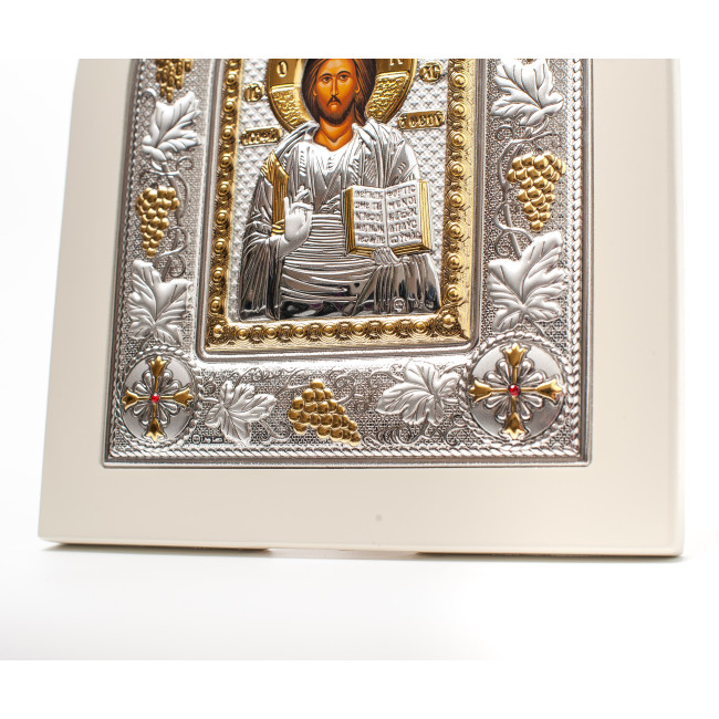 Икона Иисуса Христа 24x29см арочной формы на белом дереве