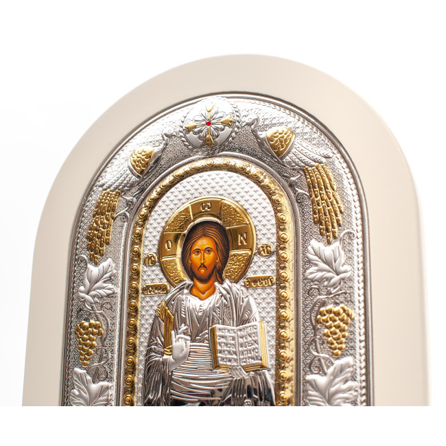 Икона Иисуса Христа 24x29см арочной формы на белом дереве