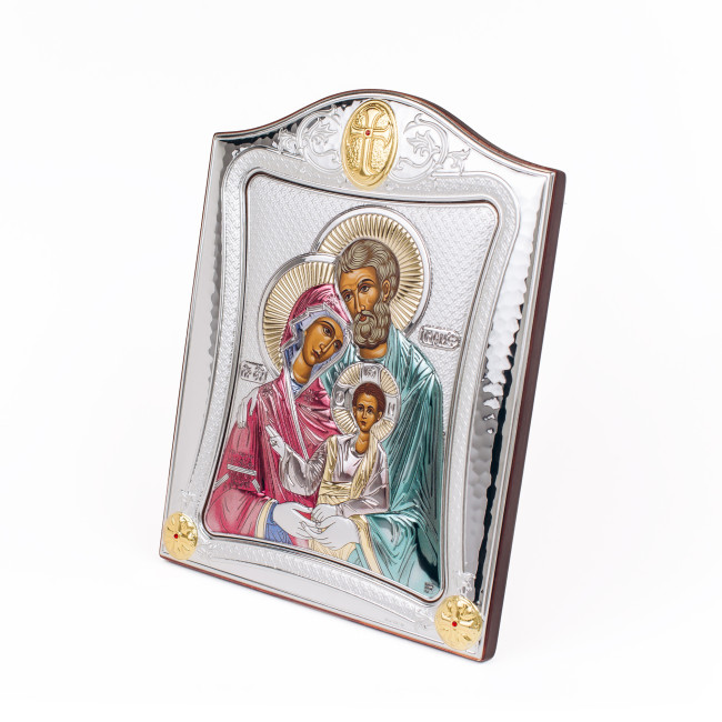Ікона Святе Сімейство 9,5x12,5см з різнобарвною емалью в срібній рамці з позолотою 