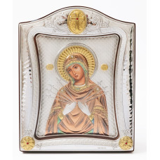 Семистрільна Ікона 15,5x19,5см з різнобарвною емалью в срібній рамці з позолотою під склом