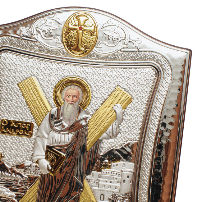 Ікона Андрія Первозванного 20x25см в срібній рамці з позолотою 