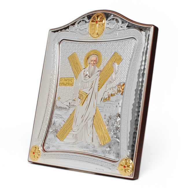 Ікона Андрія Первозванного 20x25см в срібній рамці з позолотою 